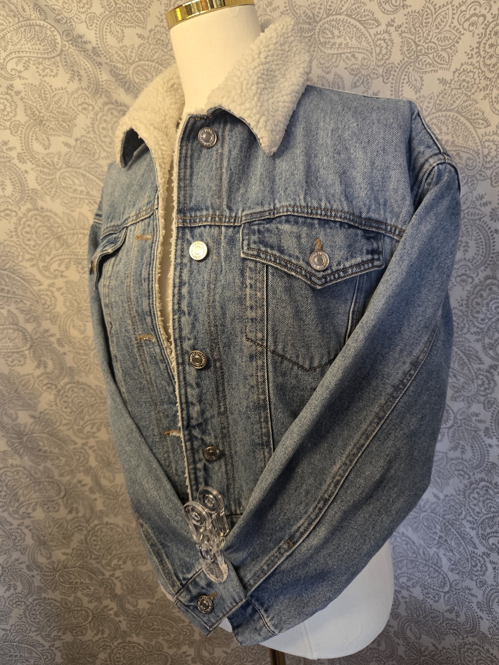 Forever 21 Light Blue Denim Sherpa Jacket